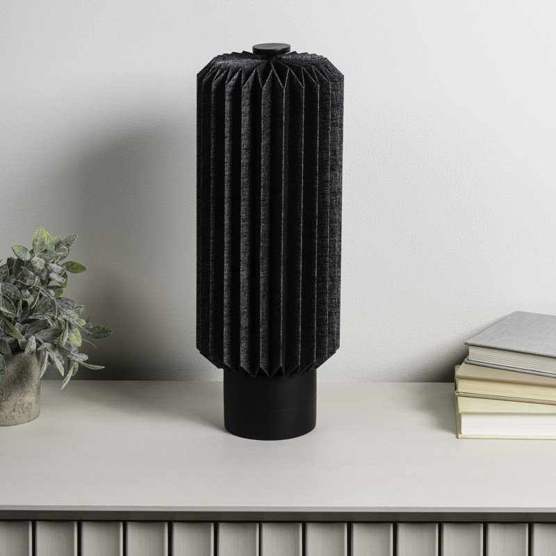 Lankford 15.75" Modern Minimalist Paper Pleated Column Accent LED Table Lamp, Black