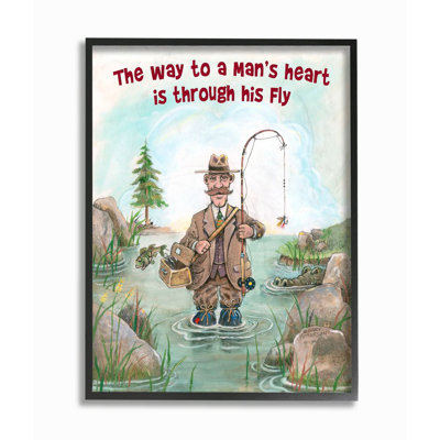 «His Fly Funny Sports Fishing» par Gary Patterson, reproduction d'art graphique sur bois