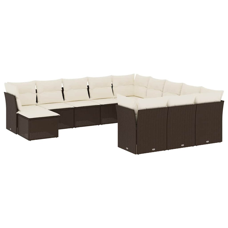 Ensemble de canapé de jardin Vidaxl brun (canapé), blanc crème (coussins)