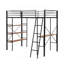 Lit mezzanine simple en métal avec tablettes et bureau