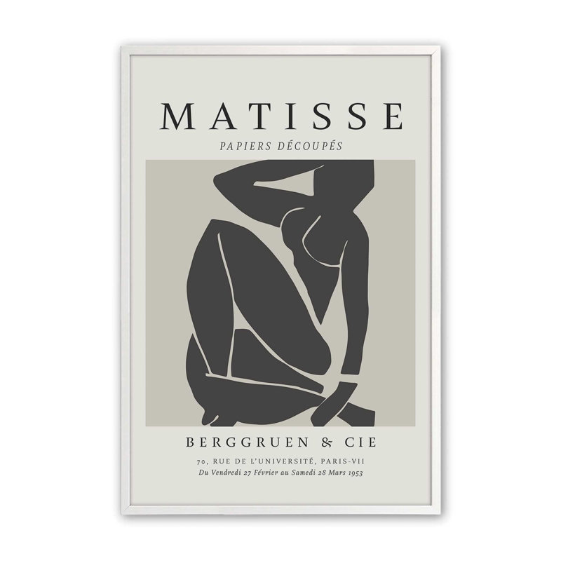 Matisse's Nude III en noir, Reproduction encadrée sans passe-partout, Blanc opaque, H 25,25 po x l 19,25 po x P 1,25 po