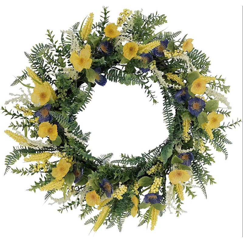 30" Artificial Poppy Floral Spring Wreath