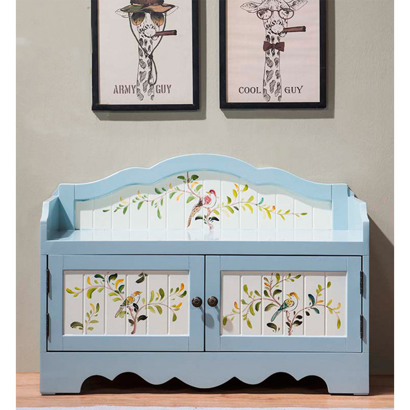 Country Painted Solid Wood Shoe Storage Bench