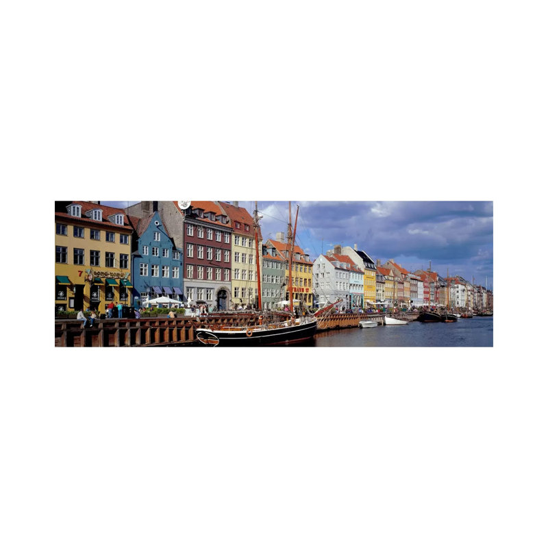 Brightly Coloured Waterfront Townhouses, Nyhavn, Copenhagen, Denmark by Panoramic Images - Wrapped Canvas Panoramic Print