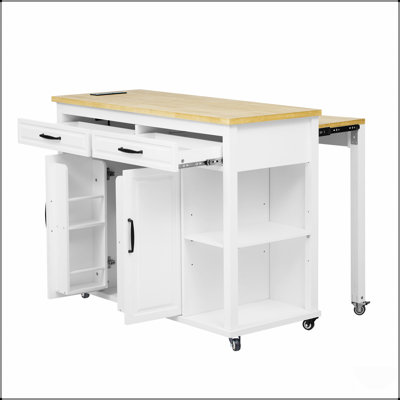 47 Inch Extendable Kitchen Island With Storage, Power Outlet, And Mobile Design For Modern Kitchens