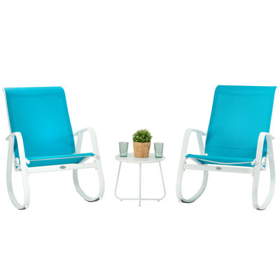 3 Sets Patio Rocking Chair, Outdoor Contemporary Patio Rocking Sling Chair With Breathable Mesh Fabric Seat by Kozyard