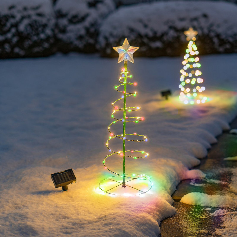 2'ft Solar LED Pre-Lit Spiral Outdoor Christmas Tree - Holiday Decor Stake Light, Multicolor
