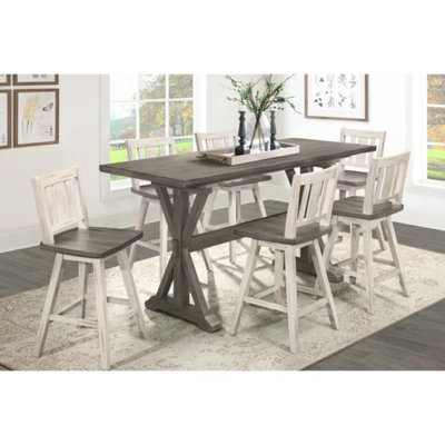 6 - Person Counter Height Rubberwood Solid Wood Dining Set
