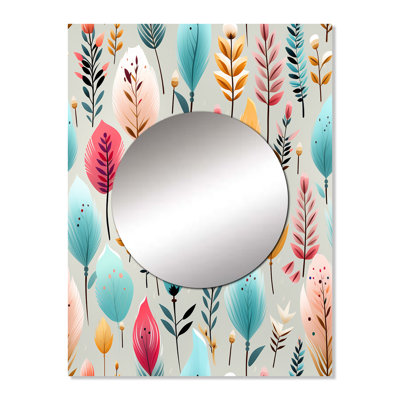 Necat Pastel  Bohemian Ferns Pattern - Floral Decorative Wall Mirror, Floral Mirror, Printed Metal Art