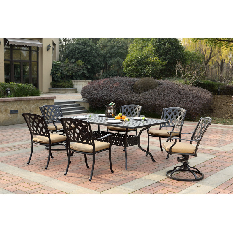 Campton 7-Piece Patio Dining Set with Cushions and 42 x 72'' Rectangular Dining Table