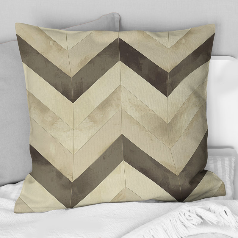 Coussin décoratif moderne ivoire gris à chevrons modernes Bliss II, H 16 po x l 16 po