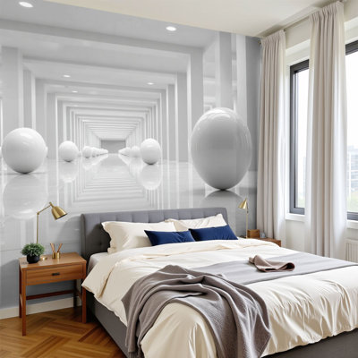 Peel and Stick Wallpaper 3D Abstract Tunnel Space Stereo Metal Ball Pared Spiky Spherical Wall Murals 100"H x 144"W Removable PVC Wall Paper Self-Adhesive Wall Decor for Bedroom Living Room Home Office