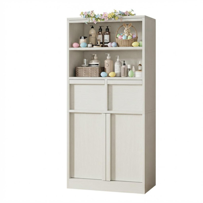 Armoire de rangement de 50,9 po de hauteur, armoire de plancher avec portes et 2 tiroirs, armoire de rangement autoportante pour salle de bain, salon, cuisine et garde-manger