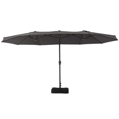 Parasol de patio à double face de 15 pi avec poignée à manivelle, grand parasol rectangulaire de marché extérieur avec base pour abat-jour de piscine, de jardin, de terrasse, de pelouse et de cour