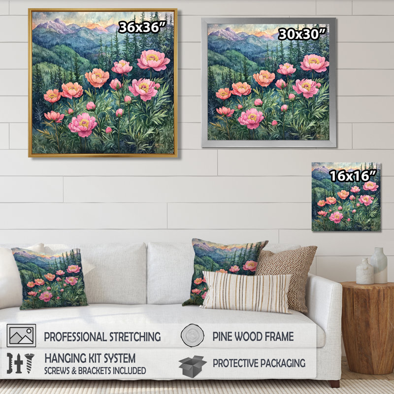 Graicen, pivoines dans les forêts, I - pivoines, art mural, H 36 po x l 36 po, Reproduction encadrée d'une seule photo