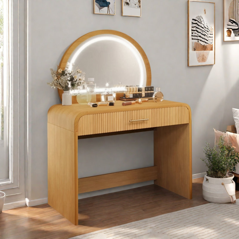 Table de coiffeuse avec miroir à écran tactile, coiffeuse et tiroir