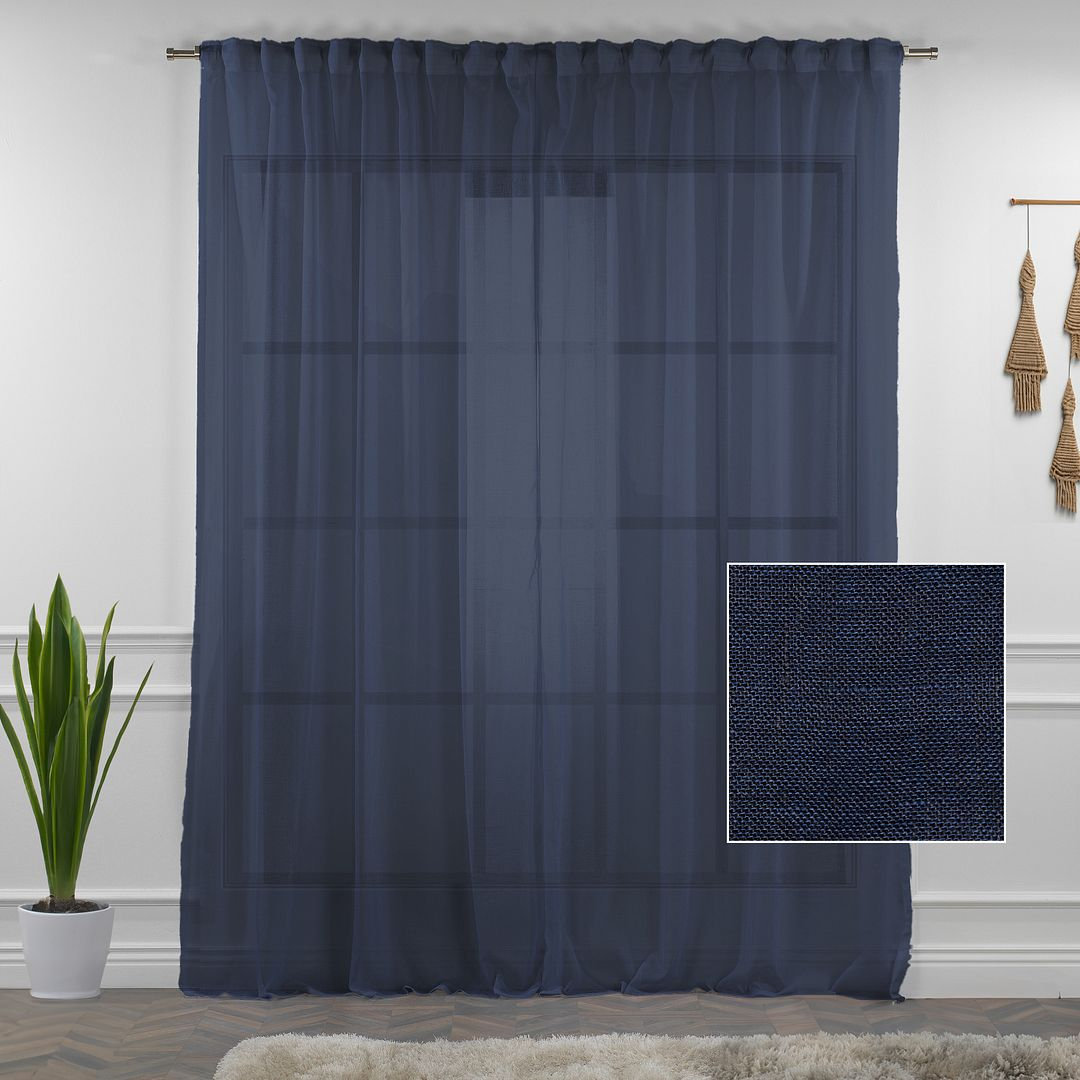 Linen Sheer Single Curtain Panel, 52" W x 108" L, Navy