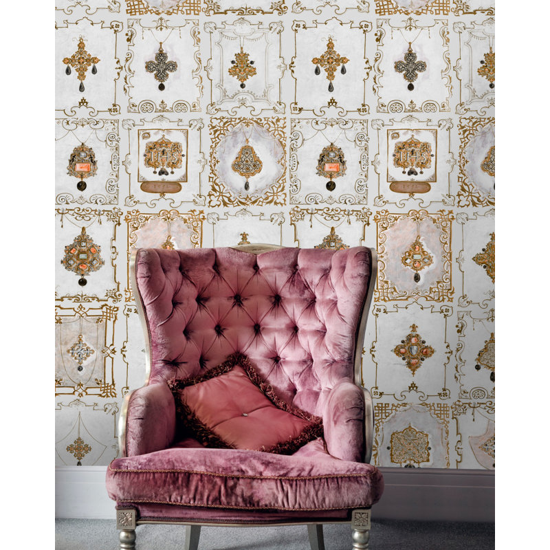 Renascimento Geometric Wallpaper Roll, Gray/Gold