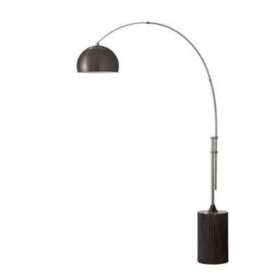 Lampe à arc en demi-dôme 92 po Tambo - nickel satiné, base en chêne noir, feuille de nickel noir, à intensité variable, ampoule incluse