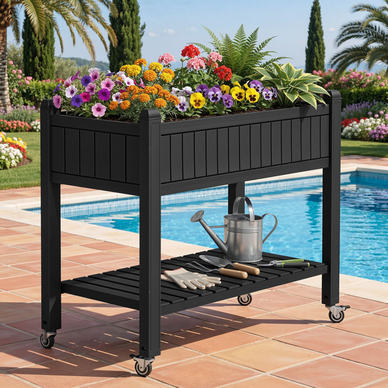 42.5''W X 35.4''H Resin Raised Garden Bed, Black