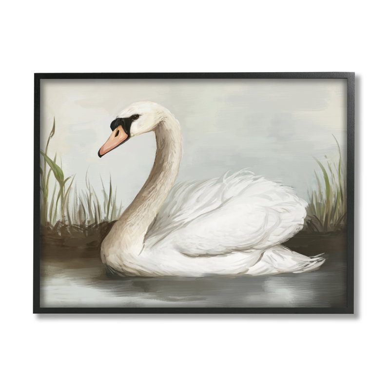 «Swan In Pond», peinture encadrée sur bois par Ziwei Li, impression, Giclée encadrée noir minuit