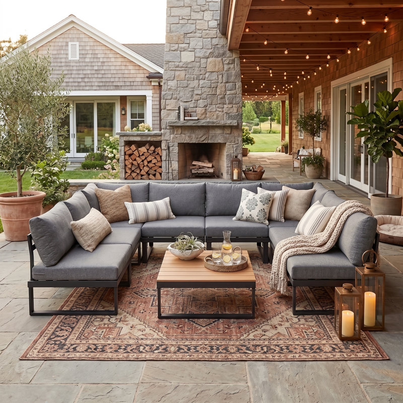Iresha 6 - Person Modular Patio Conversation Set with Cushions, Black