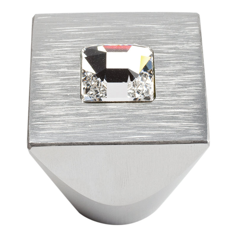 Crystal Square Matte Chrome 1" Modern Knob with Mounting Hardware