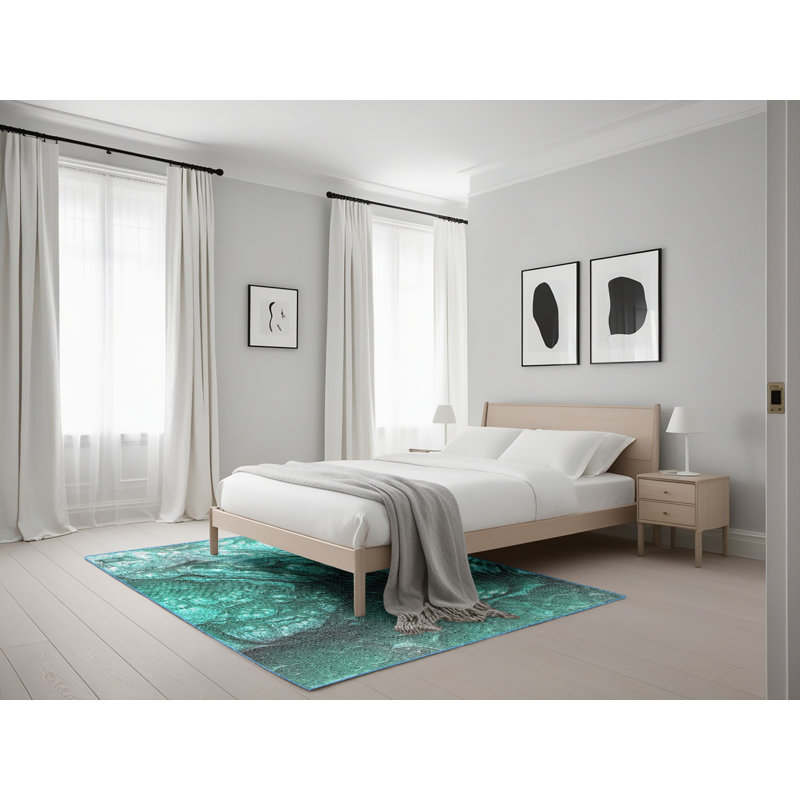 Tapis de zone verte à motifs aqua, Rectangle 5 pi x 7 pi