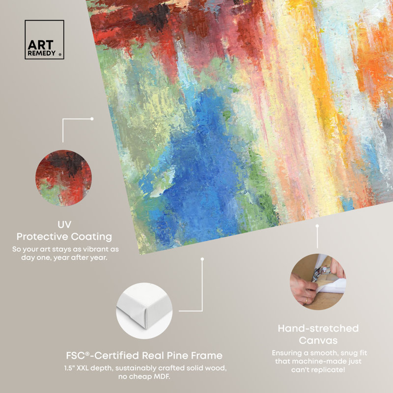 «Happy Sunny Day», art mural abstrait coloré par Art Remedy, Toile tendue, H 36 po x l 24 po