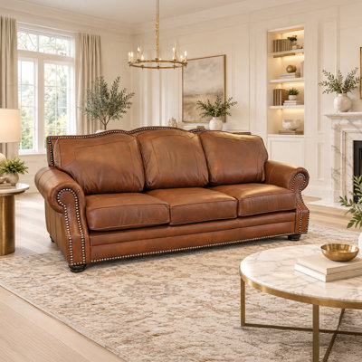 Stana 100" Wide Genuine Leather Sofa with Nailhead Trim