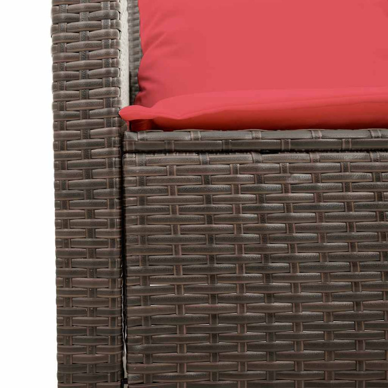  Ensemble de canapé de patio 6 pièces avec coussins en rotin de polyester brun, Coussin rouge / cadre brun