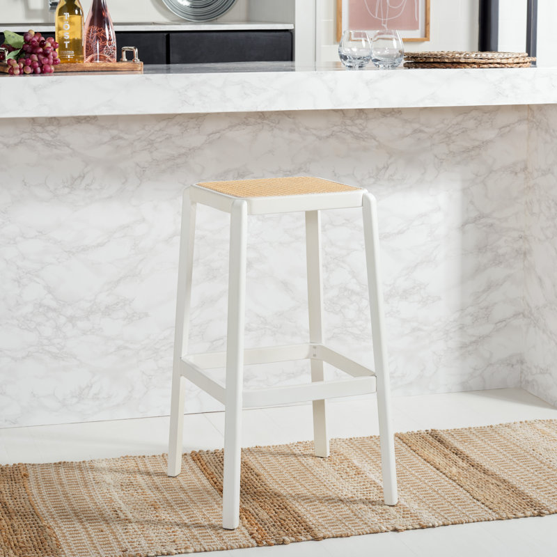 Bluebelle Counter Stool with Solid Wood Frame, White/Natural, Bar Stool (29.53" Seat Height)