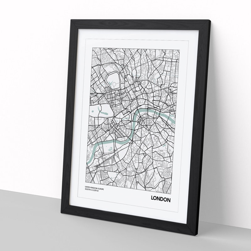 Map London UK - Framed Print, Black, 48cm H x 36cm W x 2cm D