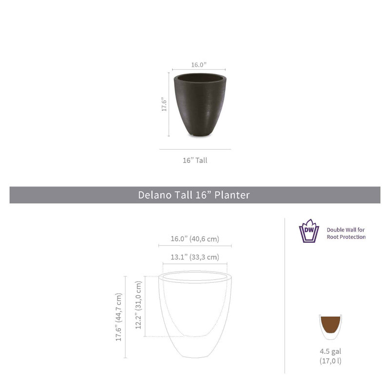 Delano Modern Tall Planter, Mocha