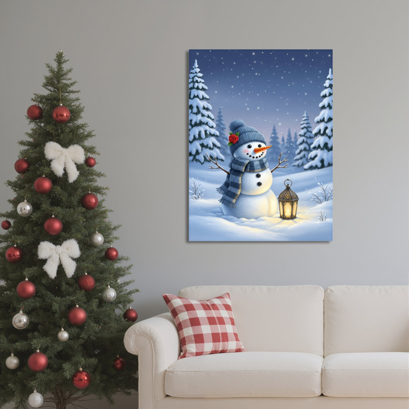 «Snowman Winter Landscape», art mural sur toile, H 36 po x l 24 po