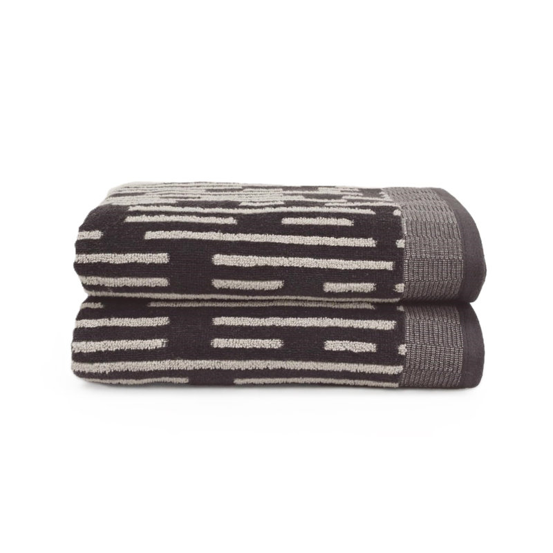 100% Cotton Striped Bath Towels - Set of 2, Grey