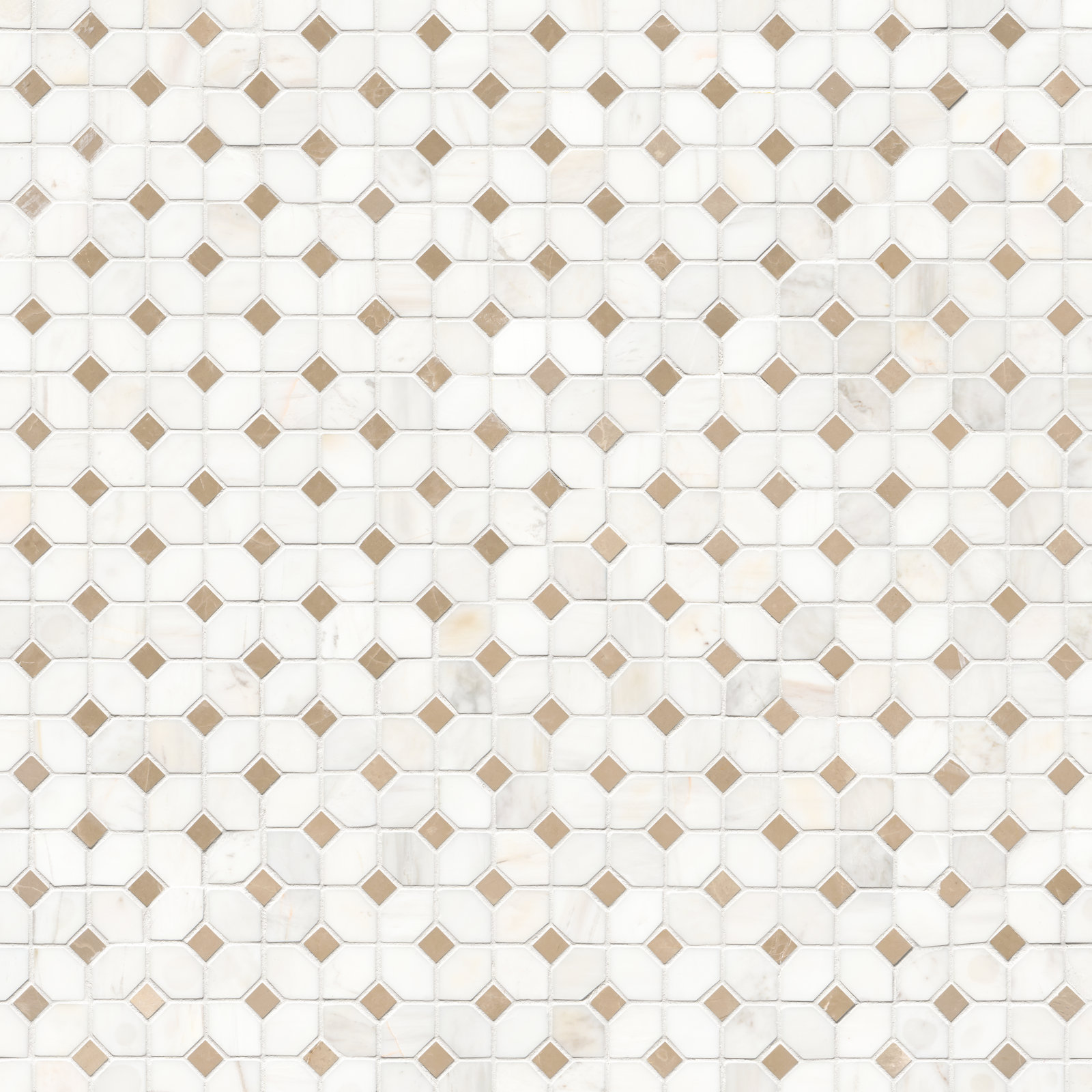Geometric 13" x 13" Marble Mosaic Tile, Calabria Frost Gold
