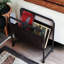 Porte-revues moderne en métal et similicuir - Organisateur minimaliste noir et brun pour décor industriel-1244807717