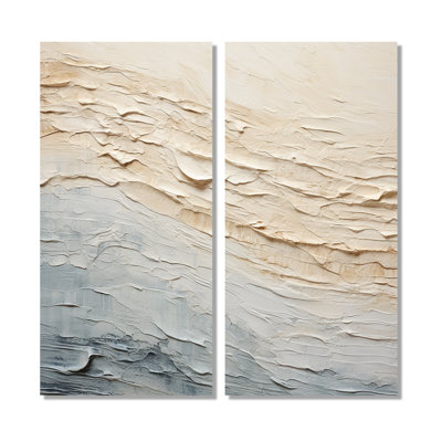 Art moderne moderne bord de mer beige et rivière grise I - Grand océan côtier