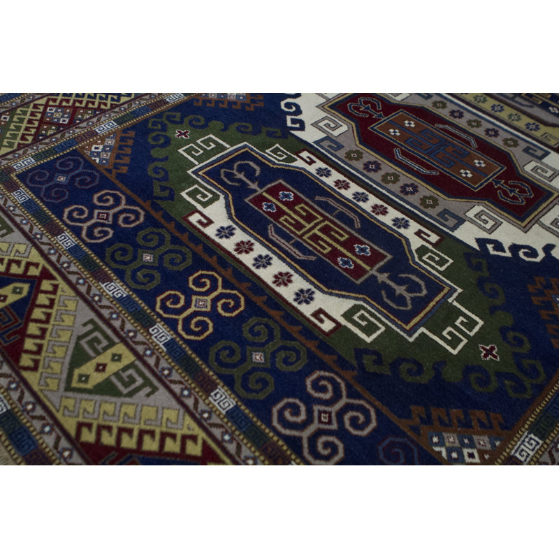 Wool Oriental Area Rug in Blue/Cream/Wine/Green