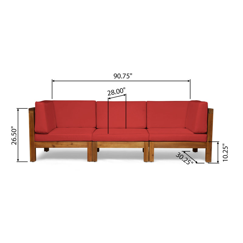 Napier Modular Patio Conversation Set with Cushions, Brown Frame/Red Cushion, 3