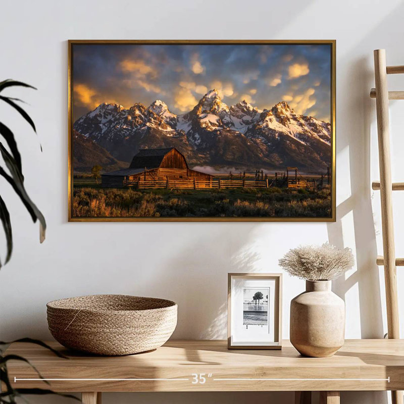 Mormon Row Barn, 25 po x 17 po, Cadre flottant doré