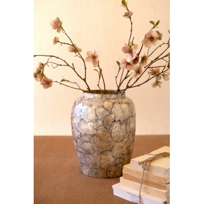  Spun Bamboo Decorative Vase Capiz Shell Diamond Pattern 10" H Coastal Home Accent