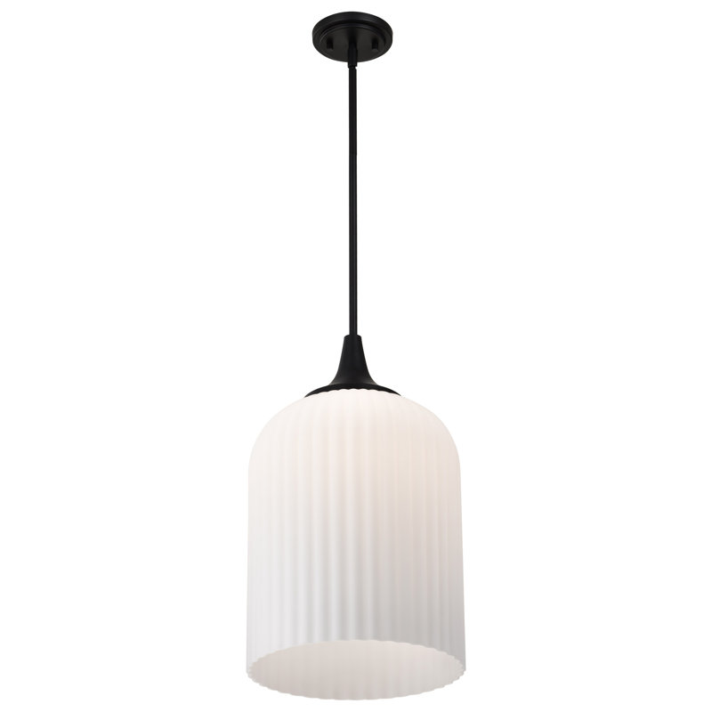 Stoffel - Luminaire suspendu - Verre nervuré givré, H 20 po x l 12 po x P 12 po, Noir mat