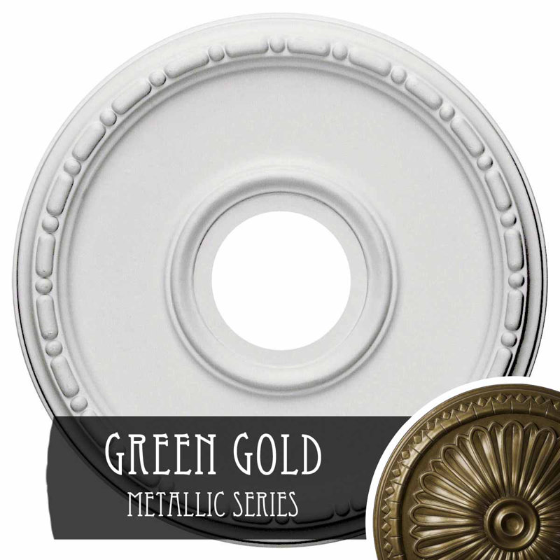 Médaillon de plafond H 16,5 po x l 16,5 po x P 1,5 po Medea, Vert / doré