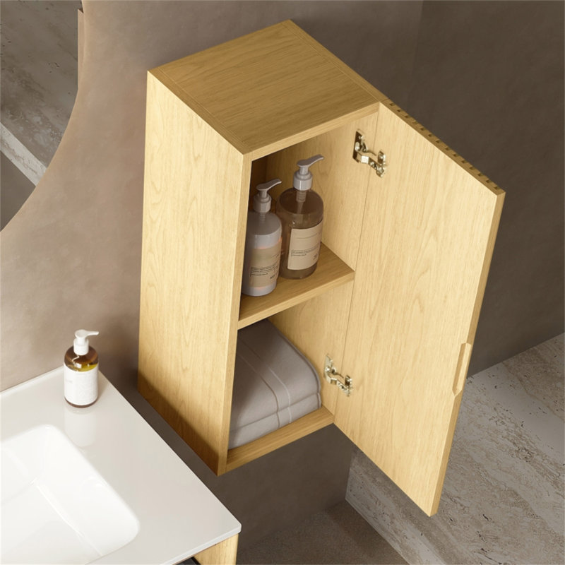 BOI 12" Wall-Mounted Floating Striped Bathroom Vanity Side Cabinet With A Door And A Shelf, , Corolla Oak Woodgrain Color