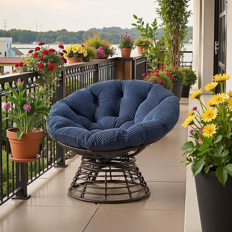Fauteuil ergonomique Papasan en osier avec coussin épais, pivotant à 360 °, pour une utilisation à l'extérieur, Marine