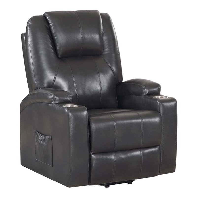 Recliner w/Power Lift & Massage, Gunmetal Leather Aire, Gunmetal