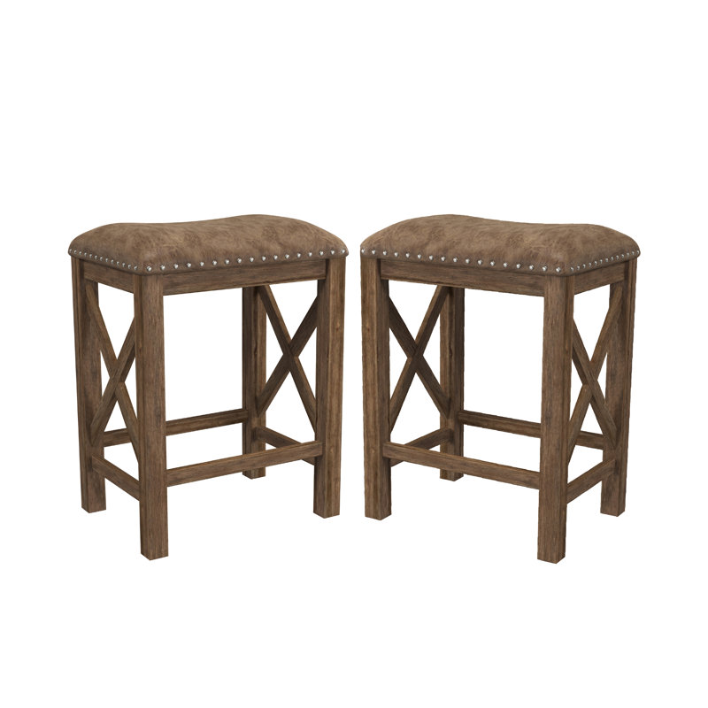 Takengon Upholstered Counter Stool with Solid Wood Frame