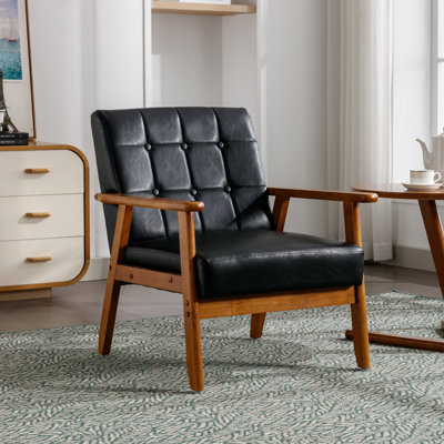 Accent Chair, Mid-century Modern Armchair With Solid Wood Frame,Armchair For Living Room, Bedroom-Black